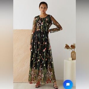 Chicwish Lost in Flowering Fields Black Embroidered Maxi